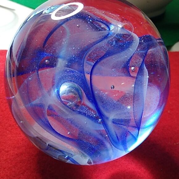 Lg Paperweight Art Glass Blue Swirling Clouds & Bubbles Cottagecore grandmacore - Picture 10 of 10